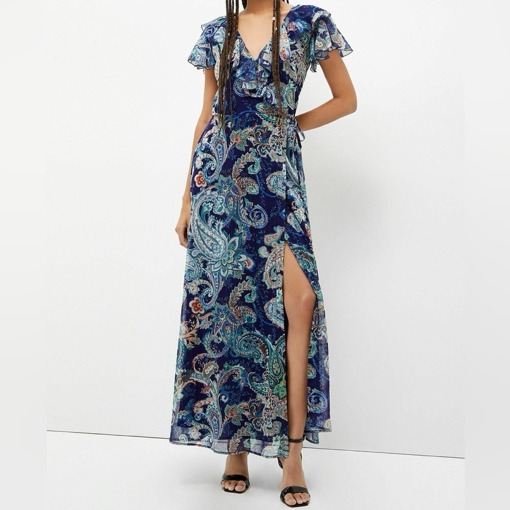 Liu Jo Navy Paisley Print Wrap Maxi Dress Sz-8